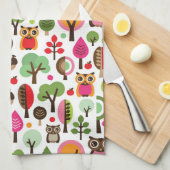 roze bladboom retro uil patroon theedoek (Quarter Fold)