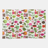 roze bladboom retro uil patroon theedoek (Horizontaal)