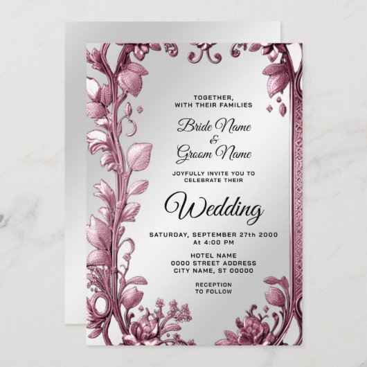 Roze bladeren bloeien bloemenbruiloft uitnodiging (Voorkant / Achterkant)