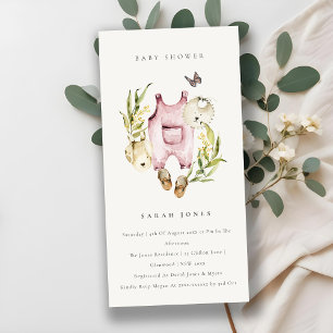 Roze Bladerige Gebladerte Meisjes Baby Shower Uitn Bedankkaart