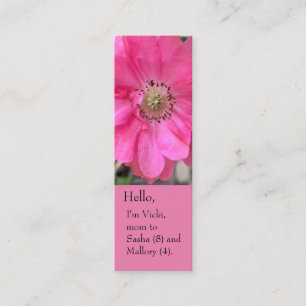 Roze bladwijzer met dubbele papaver mini visitekaartje