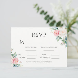 Roze & Blau Eenvoudige Bloemige Moderne Trouwdag RSVP Kaartje