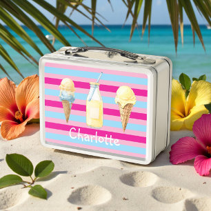 Roze Blau Gestreepte IJslunchbox