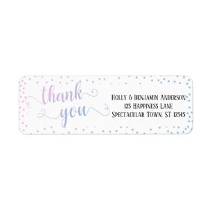 Roze Blau Ombre Confetti Typografie Dank Je Etiket
