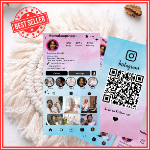 Roze Blau Ombre Waterverf Instagram QR Code Visitekaartje