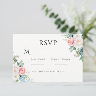 Roze & Blau Simpele Bloemige Moderne Trouwdag RSVP Kaartje