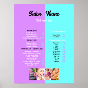Roze Blauw Beauty Nail Salon Prijs Lijst menu Poster