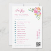 Roze & Blauw Bloemen Bruiloft I Spy Hunt Game Kaar Kaart (Voorkant)