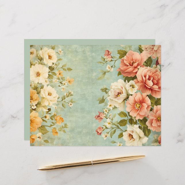 Roze Blauw Bloemen Junk Journal Scrapbook Papier (Voorkant / Achterkant in situ)