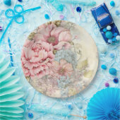 Roze Blauw Bloemen Papier Bord (Feest)