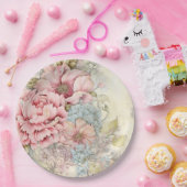 Roze Blauw Bloemen Papier Bord (Feest)