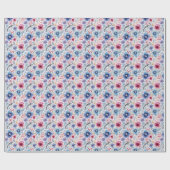 Roze & Blauw Bloemen Wrapping Papier (Vlak)