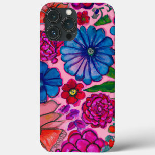 Roze & Blauw bloemontwerp iPhone 13 Pro Max Hoesje