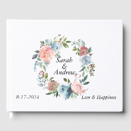 Roze Blauw Boho groen krans bruiloft Gastenboek