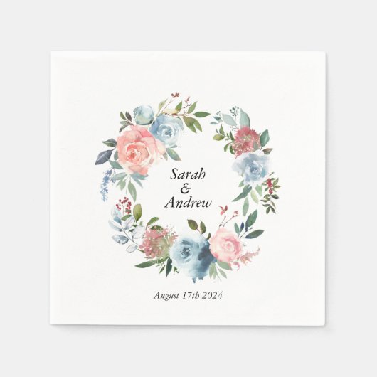 Roze Blauw Boho groen krans bruiloft Servet (Voorkant)