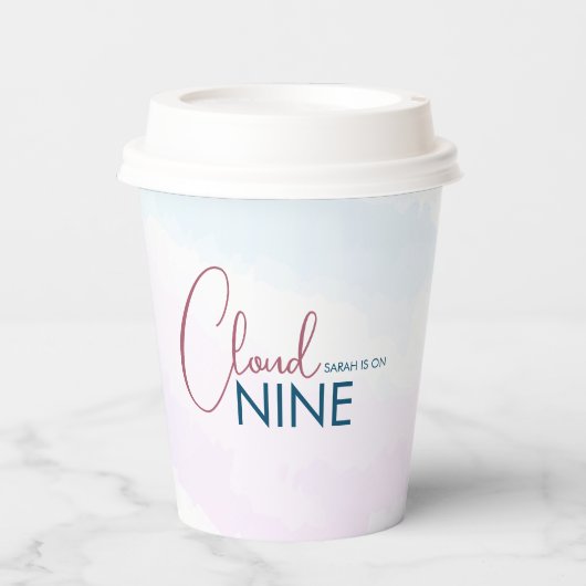 Roze Blauw Cloud Nine Moderne Bruidsdouche Papieren Bekers (Voorkant)