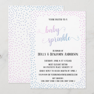Roze Blauw Confetti Typografie Baby Sprinkle Kaart