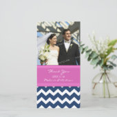 Roze Blauw Dank u bruiloft foto kaarten (Staand voorkant)