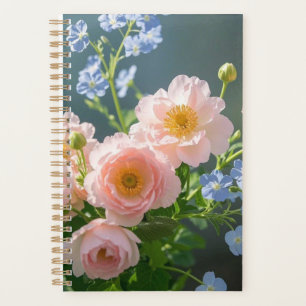 Roze Blauw delicate bloemen Planner