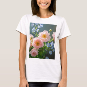 Roze Blauw delicate bloemen T-shirt