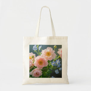 Roze Blauw delicate bloemen Tote Bag
