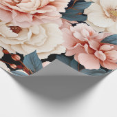 Roze Blauw Elegant bloemenpatroon Blush Cadeaupapier (Hoek)