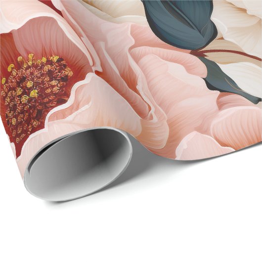 Roze Blauw Elegant bloemenpatroon Blush Cadeaupapier (Rol Hoek)