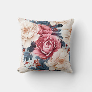 Roze Blauw elegant bloemenpatroon met rozen Kussen