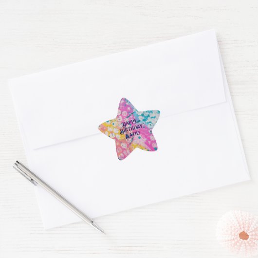 Roze, blauw en geel abstract ontwerp ster sticker (Envelop)
