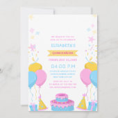 roze blauw en geel levendig kleurrijke quinceañera kaart (Voorkant)