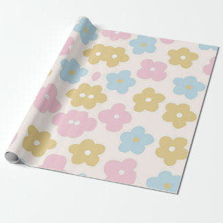 Roze Blauw en Geel Speelse Bloemen Cadeaupapier