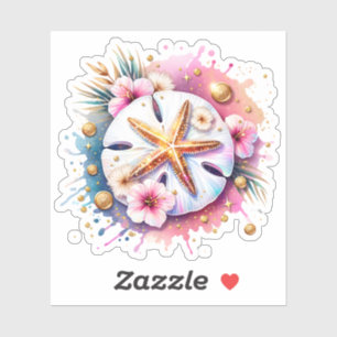 Roze, Blauw en Gouden Kust Zanddollar Strand Sticker
