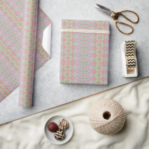 Roze Blauw en Groene All-Over-Print Cadeaupapier