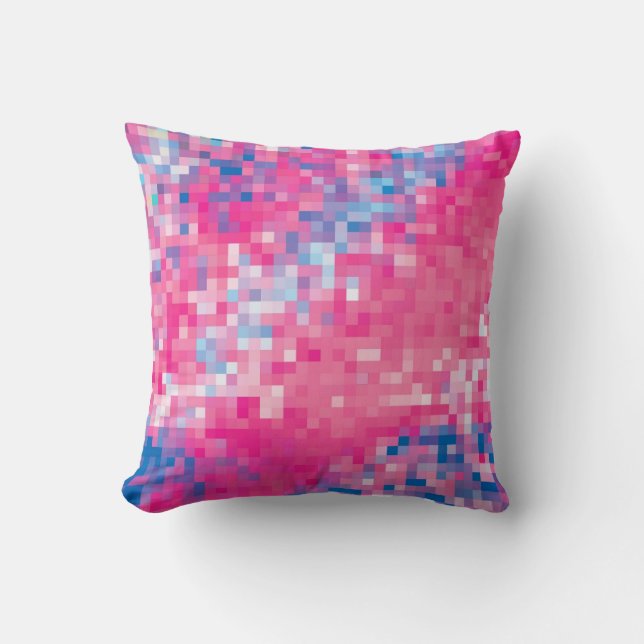 Roze Blauw en Paars Abstract Mosaic Squares Patroo Kussen (Voorkant)
