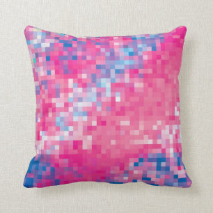 Roze Blauw en Paars Abstract Mosaic Squares Patroo Kussen