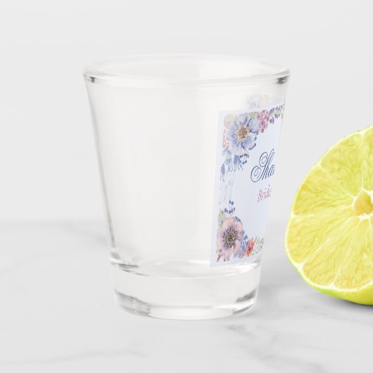 Roze Blauw en Paarse Bloemen Bruidsmeisje Shot Gla Shot Glas (Links)