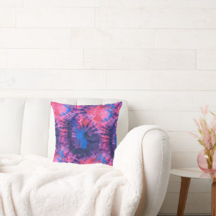 Roze Blauw en Paarse Spiraal Tie Dye Kussen