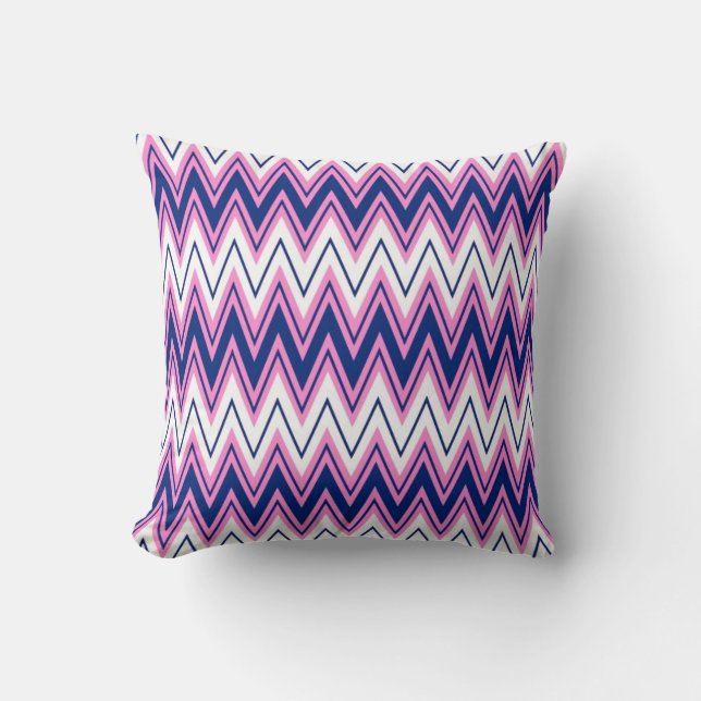 Roze Blauw en Wit Chevron Geometrisch Patroon 2 Kussen (Voorkant)