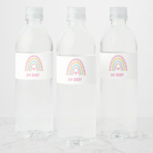 Roze Blauw Geel Boho Regenboog Oh Baby Shower Waterfles Etiket