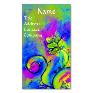 ROZE BLAUW GEEL GROENE WHIMSICAL FLOWERS MAGNETISCH VISITEKAARTJE