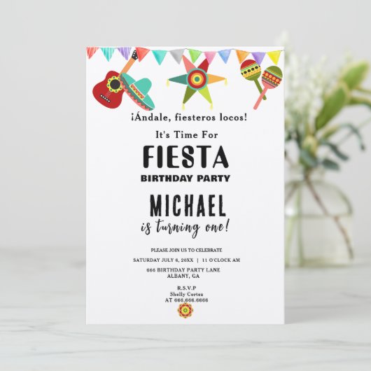 Roze Blauw Geel Mexicaans Fiesta Verjaardag Kaart (Staand voorkant)