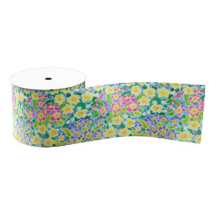 roze, blauw, geel Primroses 3-inch lint