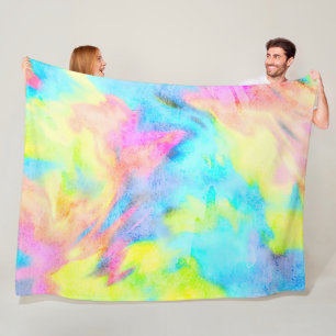 Roze Blauw Geel Tie Dye Fleece Deken