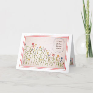Roze Blauw Geel Wildflower Verjaardag Kaart