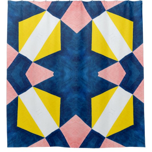 Roze, blauw, geel, wit Abstract Douchegordijn (Voorkant)