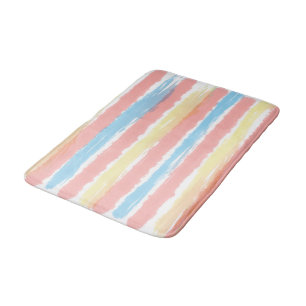Roze Blauw Geel Witte Aquarel Strepen Badmat