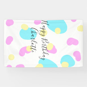 Roze blauw geelgelukkige verjaardag kinder vormen spandoek