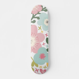 Roze Blauw Gele Bloemen Moderne Floral Skateboard