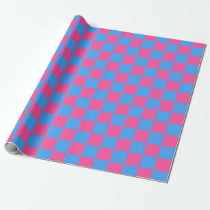 Roze blauw geruit controlepatroon cadeaupapier