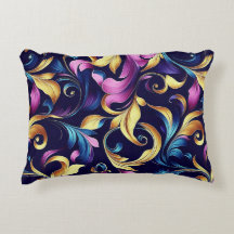 Roze, Blauw, Goud, Bladwerveling Patroon Rond